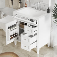 VanityFus 30-in White Bathroom Vanity Single Sink Combo with Resin Top Undermount 1 Soft Close Door 3 Drawers Adjustable Shelves