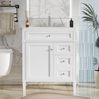 VanityFus 30-in White Bathroom Vanity Single Sink Combo with Resin Top Undermount 1 Soft Close Door 3 Drawers Adjustable Shelves