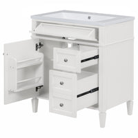 VanityFus 30-in White Bathroom Vanity Single Sink Combo with Resin Top Undermount 1 Soft Close Door 3 Drawers Adjustable Shelves