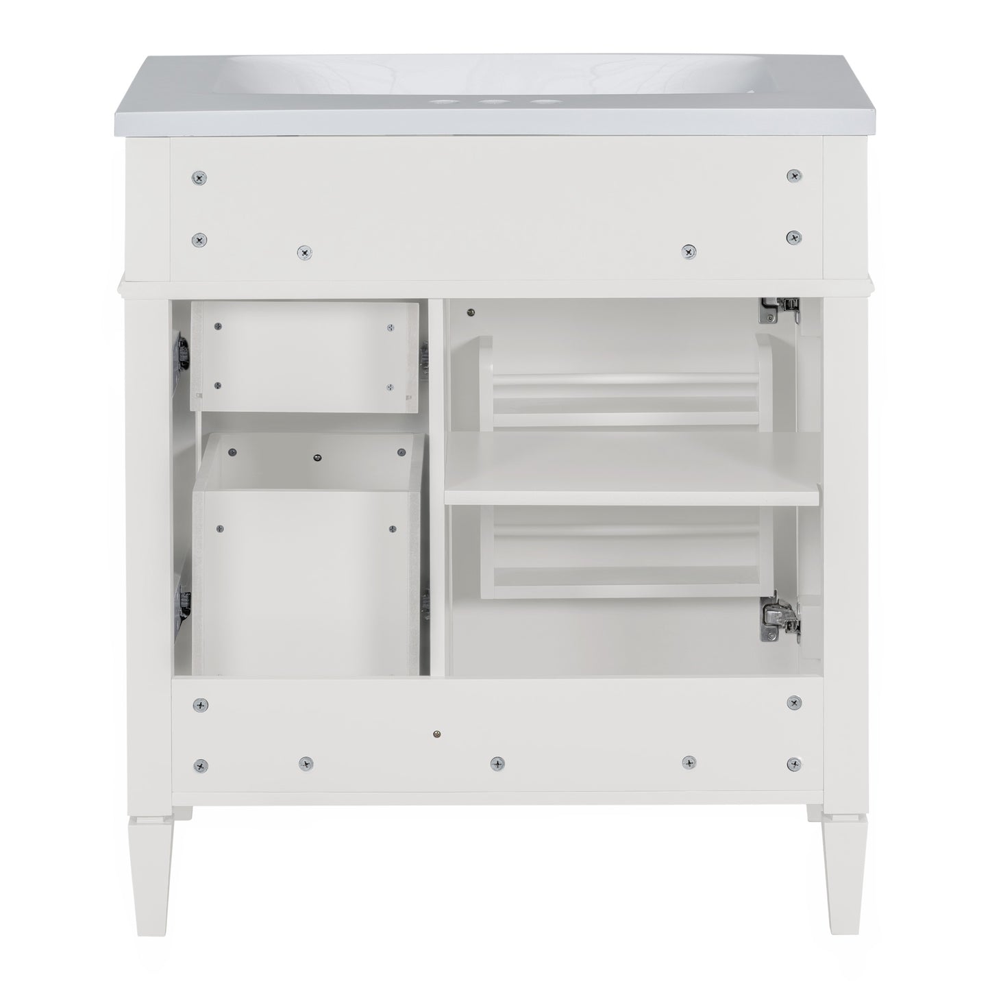 VanityFus 30-in White Bathroom Vanity Single Sink Combo with Resin Top Undermount 1 Soft Close Door 3 Drawers Adjustable Shelves