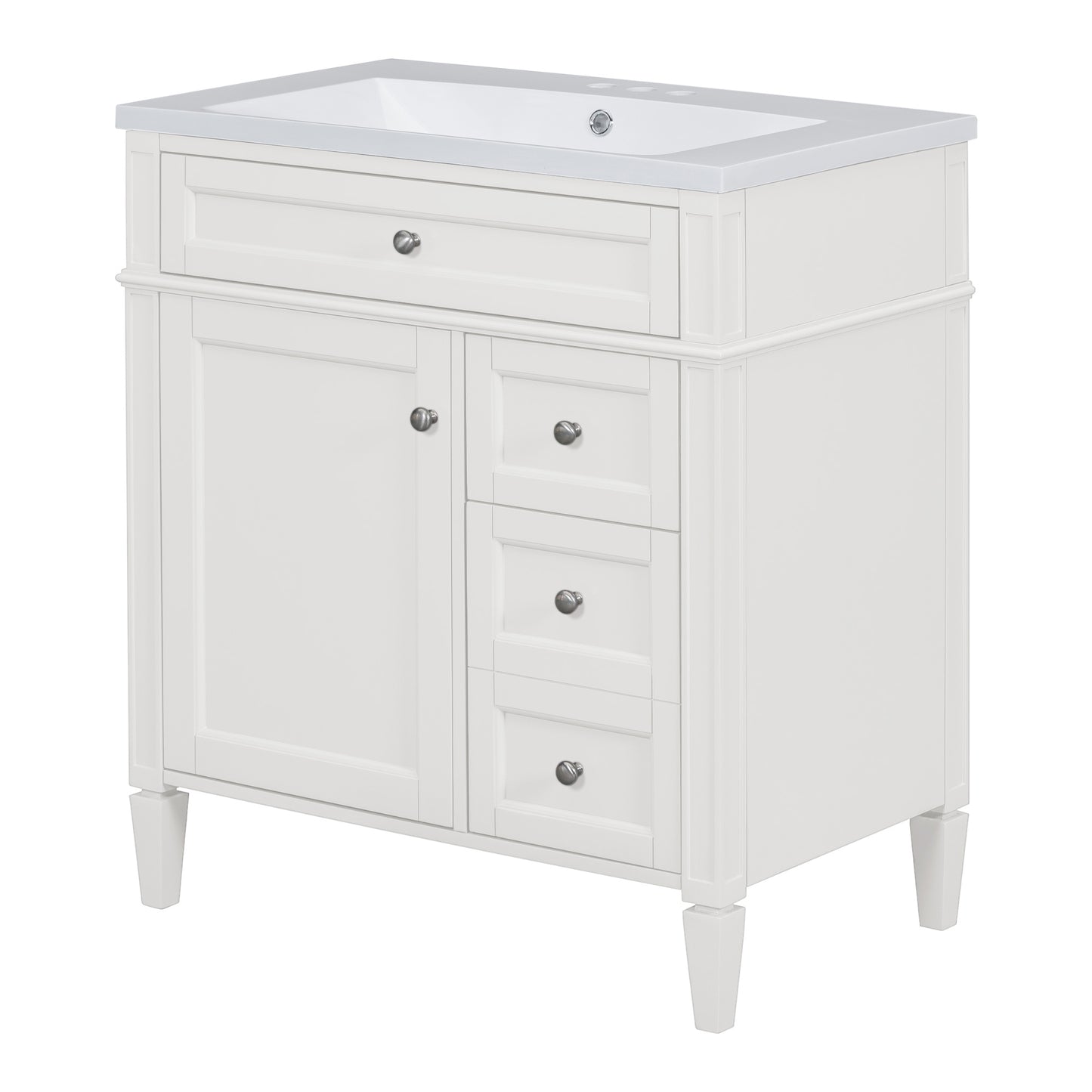 VanityFus 30-in White Bathroom Vanity Single Sink Combo with Resin Top Undermount 1 Soft Close Door 3 Drawers Adjustable Shelves