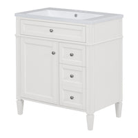 VanityFus 30-in White Bathroom Vanity Single Sink Combo with Resin Top Undermount 1 Soft Close Door 3 Drawers Adjustable Shelves