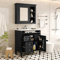 VanityFus 30-in Black Bathroom Vanity Single Sink Medicine Cabinet Combo with Ceramic Top Undermount 2 Soft Close Doors 3 Drawers (Mirror Included) Adjustable Shelves