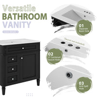 VanityFus 30-in Black Bathroom Vanity Single Sink Medicine Cabinet Combo with Ceramic Top Undermount 2 Soft Close Doors 3 Drawers (Mirror Included) Adjustable Shelves
