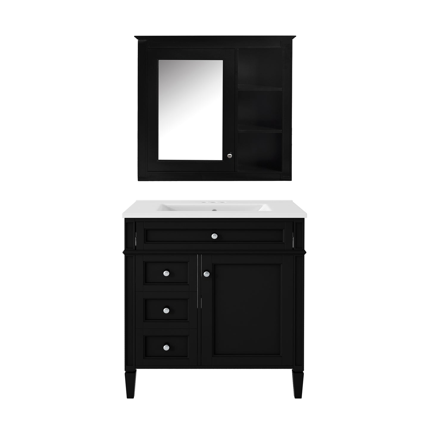 VanityFus 30-in Black Bathroom Vanity Single Sink Medicine Cabinet Combo with Ceramic Top Undermount 2 Soft Close Doors 3 Drawers (Mirror Included) Adjustable Shelves
