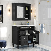 VanityFus 30-in Black Bathroom Vanity Single Sink Medicine Cabinet Combo with Ceramic Top Undermount 2 Soft Close Doors 3 Drawers (Mirror Included) Adjustable Shelves