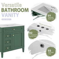VanityFus Green 30-in Bathroom Vanity Single Sink Medicine Cabinet Combo with Ceramic Top Undermount 2 Soft Close Doors 3 Drawers Undermount Adjustable Shelves (Mirror Included)