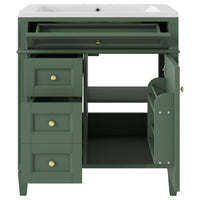 VanityFus Green 30-in Bathroom Vanity Single Sink Medicine Cabinet Combo with Ceramic Top Undermount 2 Soft Close Doors 3 Drawers Undermount Adjustable Shelves (Mirror Included)