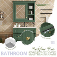 VanityFus Green 30-in Bathroom Vanity Single Sink Medicine Cabinet Combo with Ceramic Top Undermount 2 Soft Close Doors 3 Drawers Undermount Adjustable Shelves (Mirror Included)