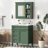 VanityFus Green 30-in Bathroom Vanity Single Sink Medicine Cabinet Combo with Ceramic Top Undermount 2 Soft Close Doors 3 Drawers Undermount Adjustable Shelves (Mirror Included)