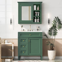 VanityFus Green 30-in Bathroom Vanity Single Sink Medicine Cabinet Combo with Ceramic Top Undermount 2 Soft Close Doors 3 Drawers Undermount Adjustable Shelves (Mirror Included)