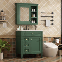 VanityFus Green 30-in Bathroom Vanity Single Sink Medicine Cabinet Combo with Ceramic Top Undermount 2 Soft Close Doors 3 Drawers Undermount Adjustable Shelves (Mirror Included)