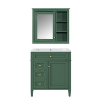VanityFus Green 30-in Bathroom Vanity Single Sink Medicine Cabinet Combo with Ceramic Top Undermount 2 Soft Close Doors 3 Drawers Undermount Adjustable Shelves (Mirror Included)