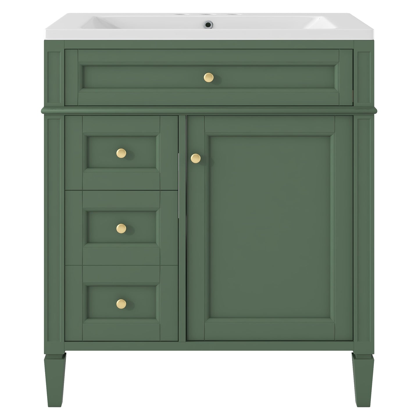 VanityFus Green 30-in Bathroom Vanity Single Sink Medicine Cabinet Combo with Ceramic Top Undermount 2 Soft Close Doors 3 Drawers Undermount Adjustable Shelves (Mirror Included)