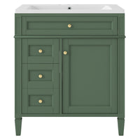 VanityFus Green 30-in Bathroom Vanity Single Sink Medicine Cabinet Combo with Ceramic Top Undermount 2 Soft Close Doors 3 Drawers Undermount Adjustable Shelves (Mirror Included)