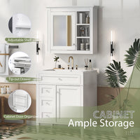 VanityFus 30-in White Bathroom Vanity Single Sink Medicine Cabinet Combo with Ceramic Top Undermount 1 Soft Close Door 3 Drawers (Mirror Included)