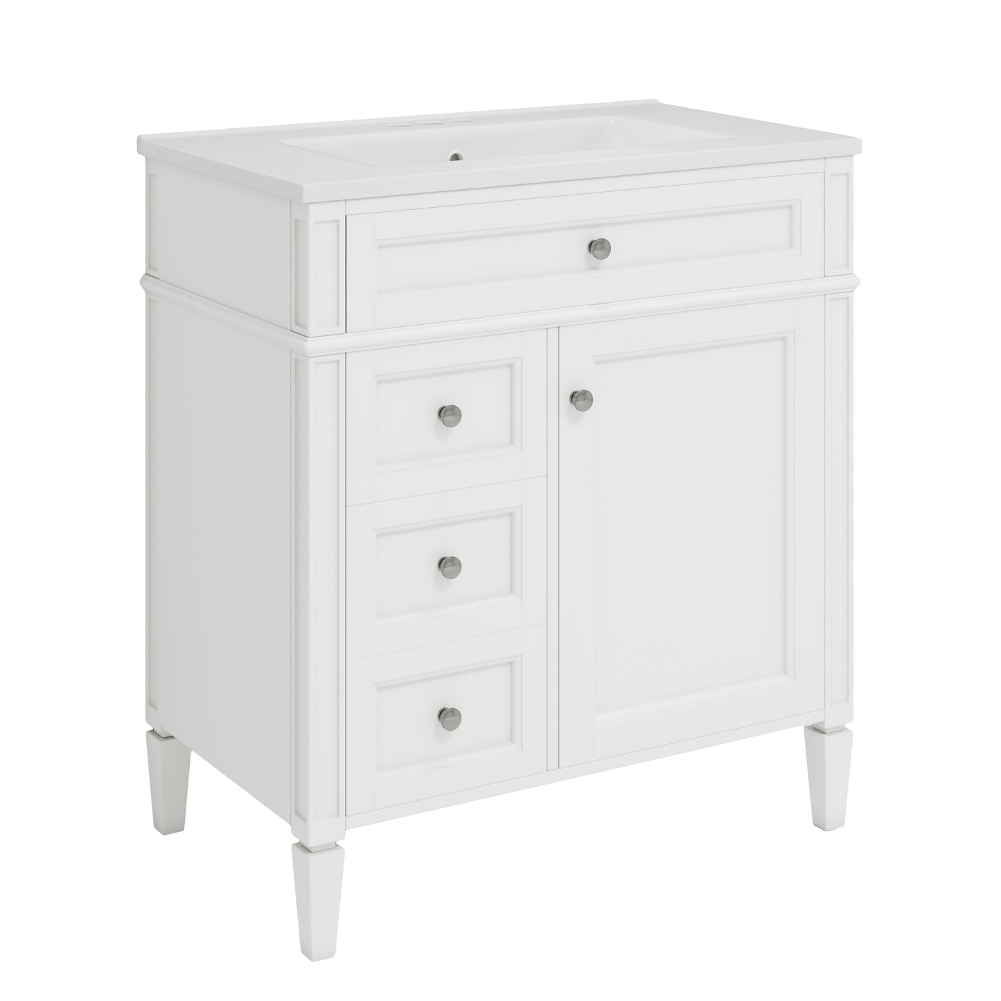 VanityFus 30-in White Bathroom Vanity Single Sink Medicine Cabinet Combo with Ceramic Top Undermount 1 Soft Close Door 3 Drawers (Mirror Included)