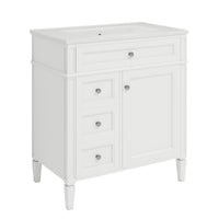 VanityFus 30-in White Bathroom Vanity Single Sink Medicine Cabinet Combo with Ceramic Top Undermount 1 Soft Close Door 3 Drawers (Mirror Included)