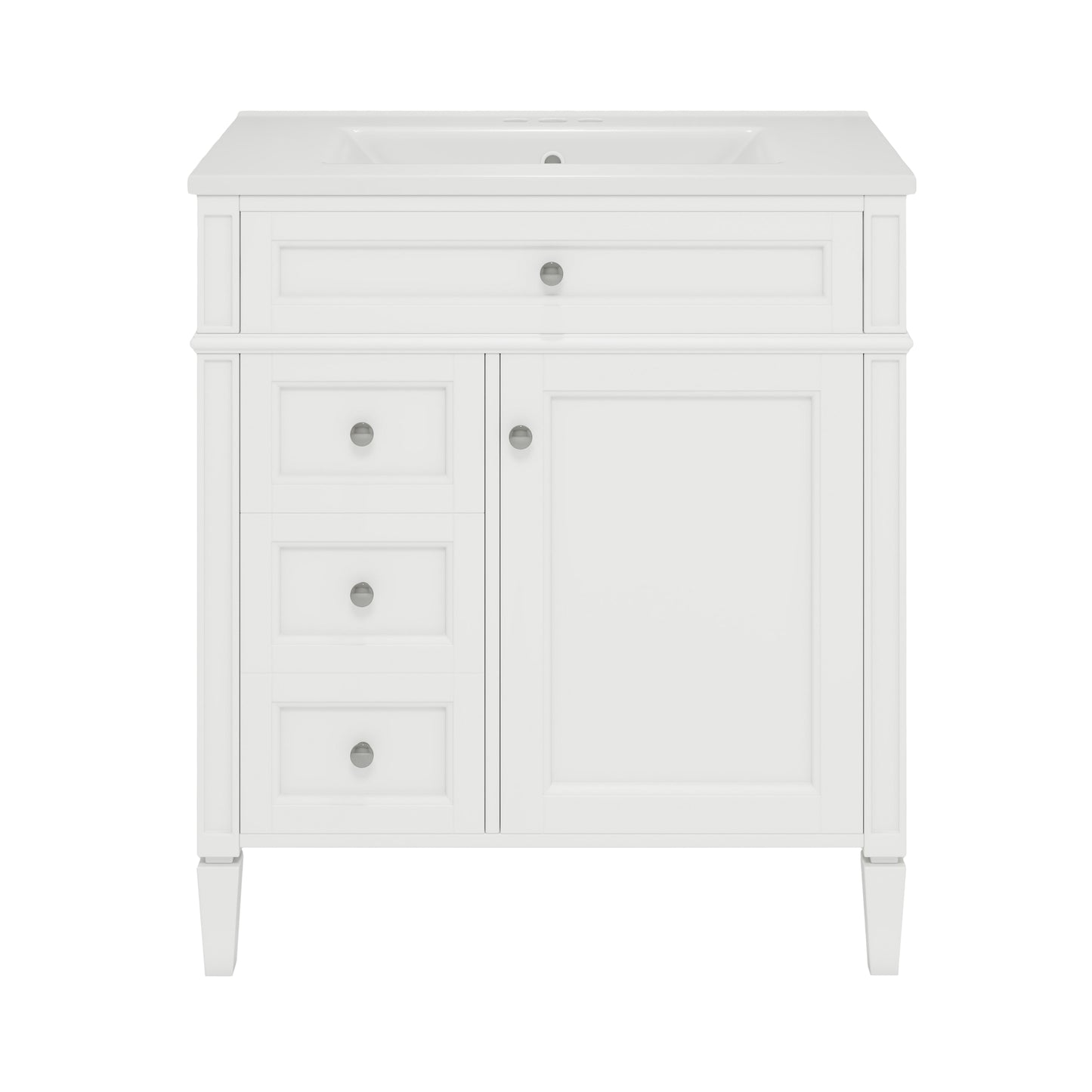 VanityFus 30-in White Bathroom Vanity Single Sink Medicine Cabinet Combo with Ceramic Top Undermount 1 Soft Close Door 3 Drawers (Mirror Included)