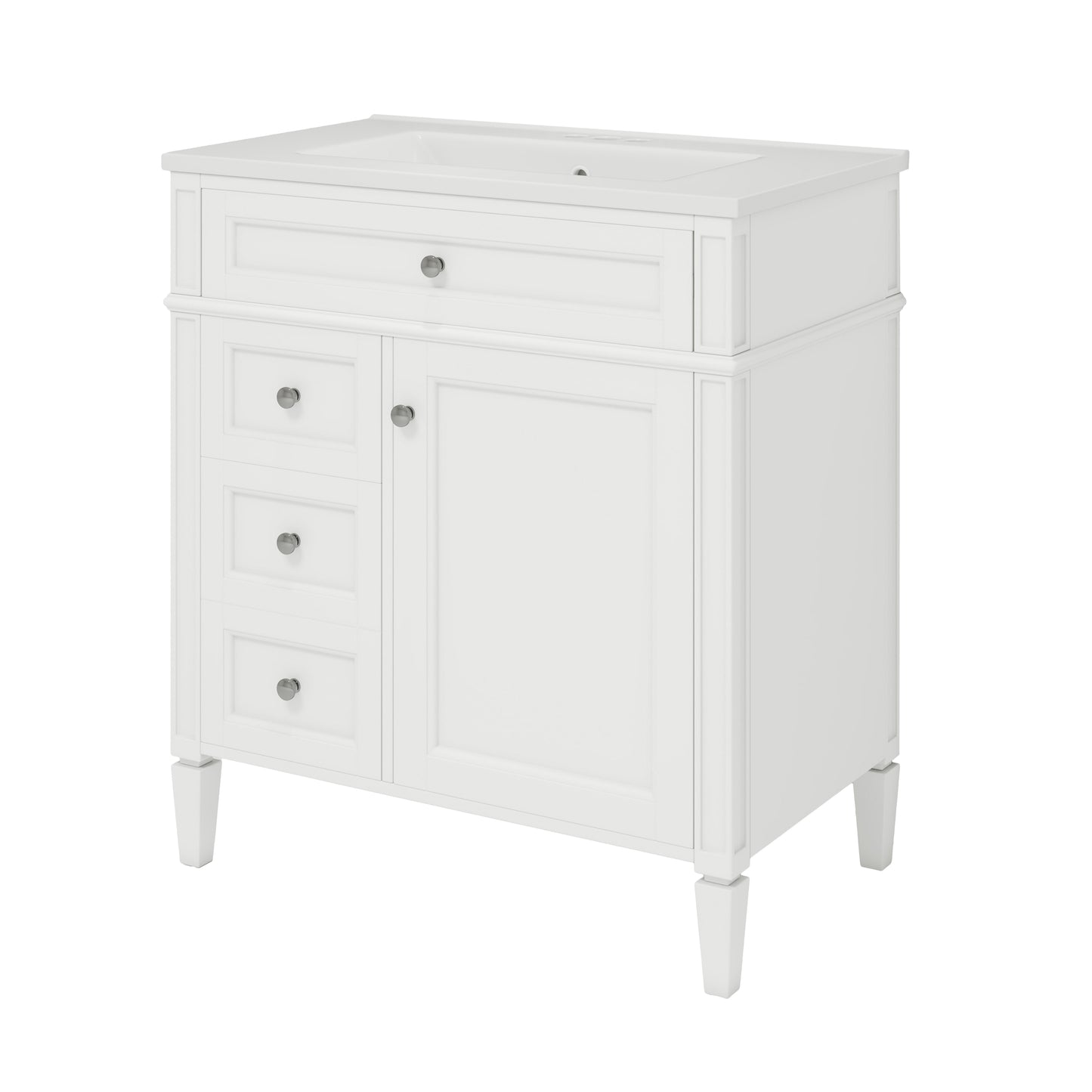 VanityFus 30-in White Bathroom Vanity Single Sink Medicine Cabinet Combo with Ceramic Top Undermount 1 Soft Close Door 3 Drawers (Mirror Included)