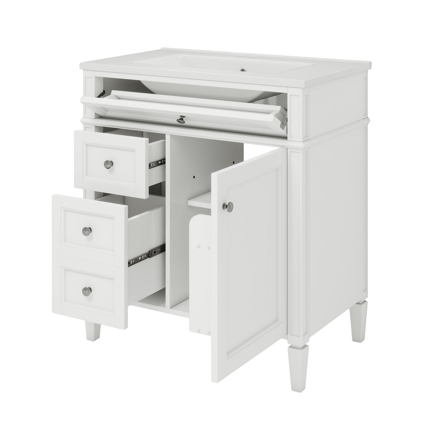 VanityFus 30-in White Bathroom Vanity Single Sink Medicine Cabinet Combo with Ceramic Top Undermount 1 Soft Close Door 3 Drawers (Mirror Included)