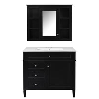 VanityFus 36-in Black Bathroom Vanity Single Sink Combo with Ceramic Top Undermount 2 Soft Close Doors 3 Drawers Adjustable Shelves