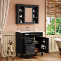 VanityFus 36-in Black Bathroom Vanity Single Sink Combo with Ceramic Top Undermount 2 Soft Close Doors 3 Drawers Adjustable Shelves