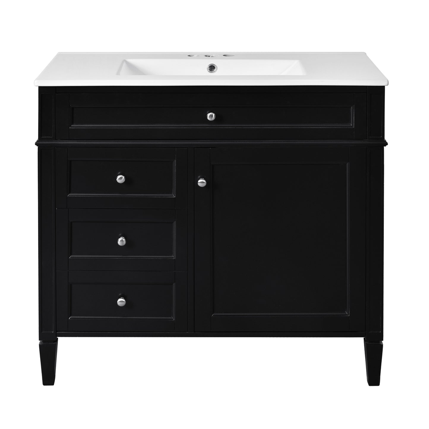 VanityFus 36-in Black Bathroom Vanity Single Sink Combo with Ceramic Top Undermount 2 Soft Close Doors 3 Drawers Adjustable Shelves