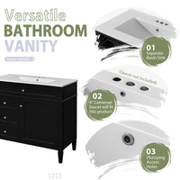 VanityFus 36-in Black Bathroom Vanity Single Sink Combo with Ceramic Top Undermount 2 Soft Close Doors 3 Drawers Adjustable Shelves