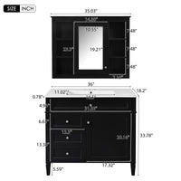 VanityFus 36-in Black Bathroom Vanity Single Sink Combo with Ceramic Top Undermount 2 Soft Close Doors 3 Drawers Adjustable Shelves