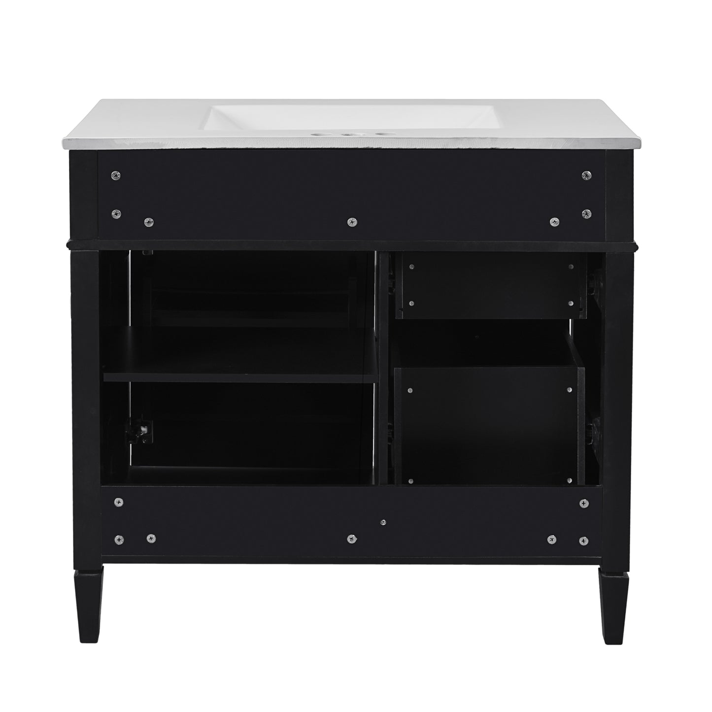 VanityFus 36-in Black Bathroom Vanity Single Sink Combo with Ceramic Top Undermount 2 Soft Close Doors 3 Drawers Adjustable Shelves