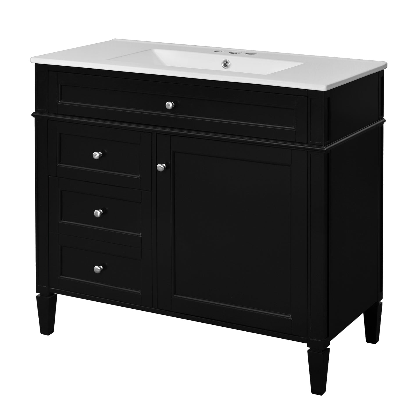 VanityFus 36-in Black Bathroom Vanity Single Sink Combo with Ceramic Top Undermount 2 Soft Close Doors 3 Drawers Adjustable Shelves