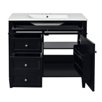 VanityFus 36-in Black Bathroom Vanity Single Sink Combo with Ceramic Top Undermount 2 Soft Close Doors 3 Drawers Adjustable Shelves