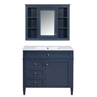 VanityFus 36-in Blue Bathroom Vanity Single Sink Combo with Ceramic Top Undermount 2 Soft Close Doors 3 Drawers Adjustable Shelves