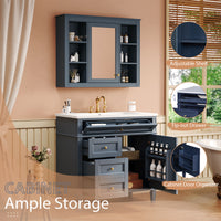 VanityFus 36-in Blue Bathroom Vanity Single Sink Combo with Ceramic Top Undermount 2 Soft Close Doors 3 Drawers Adjustable Shelves