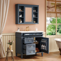 VanityFus 36-in Blue Bathroom Vanity Single Sink Combo with Ceramic Top Undermount 2 Soft Close Doors 3 Drawers Adjustable Shelves