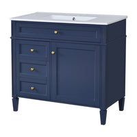 VanityFus 36-in Blue Bathroom Vanity Single Sink Combo with Ceramic Top Undermount 2 Soft Close Doors 3 Drawers Adjustable Shelves