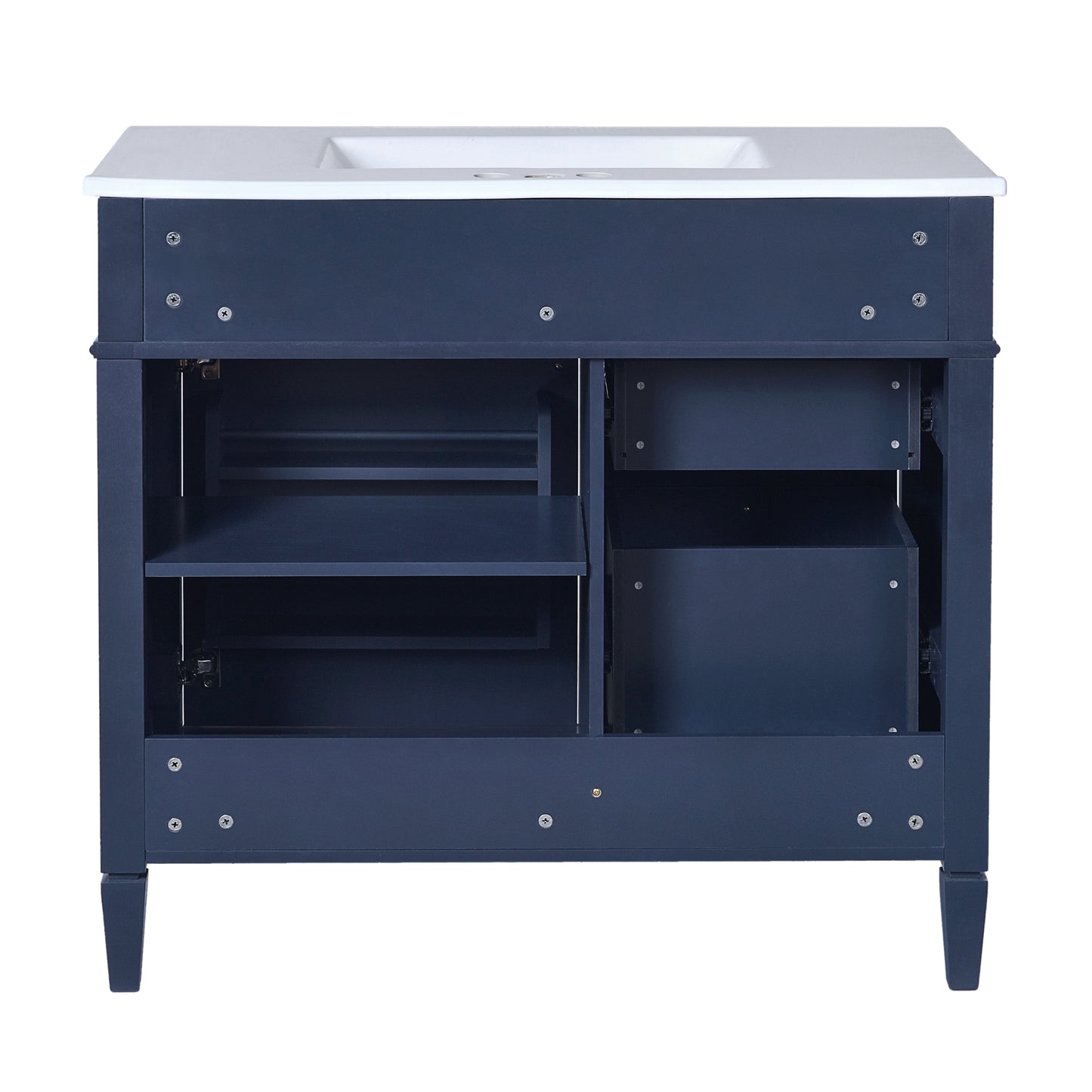 VanityFus 36-in Blue Bathroom Vanity Single Sink Combo with Ceramic Top Undermount 2 Soft Close Doors 3 Drawers Adjustable Shelves