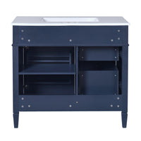 VanityFus 36-in Blue Bathroom Vanity Single Sink Combo with Ceramic Top Undermount 2 Soft Close Doors 3 Drawers Adjustable Shelves