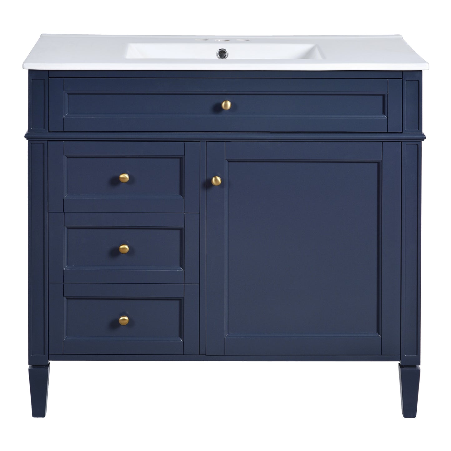 VanityFus 36-in Blue Bathroom Vanity Single Sink Combo with Ceramic Top Undermount 2 Soft Close Doors 3 Drawers Adjustable Shelves