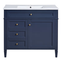 VanityFus 36-in Blue Bathroom Vanity Single Sink Combo with Ceramic Top Undermount 2 Soft Close Doors 3 Drawers Adjustable Shelves