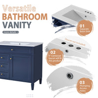 VanityFus 36-in Blue Bathroom Vanity Single Sink Combo with Ceramic Top Undermount 2 Soft Close Doors 3 Drawers Adjustable Shelves