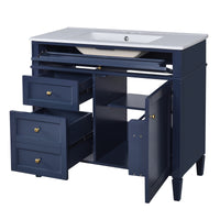 VanityFus 36-in Blue Bathroom Vanity Single Sink Combo with Ceramic Top Undermount 2 Soft Close Doors 3 Drawers Adjustable Shelves