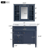VanityFus 36-in Blue Bathroom Vanity Single Sink Combo with Ceramic Top Undermount 2 Soft Close Doors 3 Drawers Adjustable Shelves