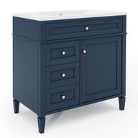 VanityFus 36-in Blue Bathroom Vanity Single Sink Medicine Cabinet Combo with Ceramic Top Undermount 2 Soft Close Doors 3 Drawers Adjustable Shelves (Mirror Included)