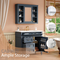 VanityFus 36-in Blue Bathroom Vanity Single Sink Medicine Cabinet Combo with Ceramic Top Undermount 2 Soft Close Doors 3 Drawers Adjustable Shelves (Mirror Included)