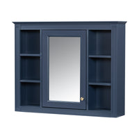 VanityFus 36-in Blue Bathroom Vanity Single Sink Medicine Cabinet Combo with Ceramic Top Undermount 2 Soft Close Doors 3 Drawers Adjustable Shelves (Mirror Included)