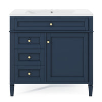 VanityFus 36-in Blue Bathroom Vanity Single Sink Medicine Cabinet Combo with Ceramic Top Undermount 2 Soft Close Doors 3 Drawers Adjustable Shelves (Mirror Included)