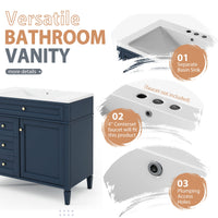 VanityFus 36-in Blue Bathroom Vanity Single Sink Medicine Cabinet Combo with Ceramic Top Undermount 2 Soft Close Doors 3 Drawers Adjustable Shelves (Mirror Included)