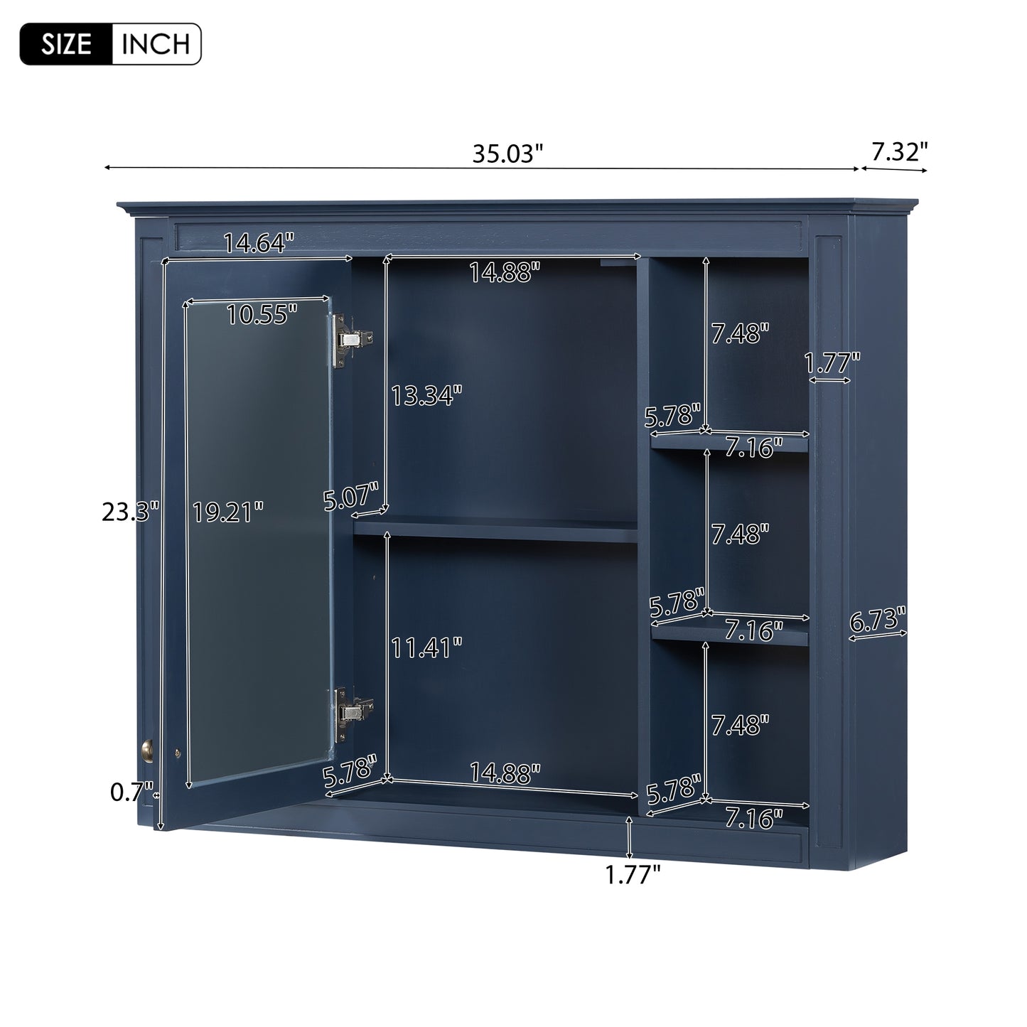 VanityFus 36-in Blue Bathroom Vanity Single Sink Medicine Cabinet Combo with Ceramic Top Undermount 2 Soft Close Doors 3 Drawers Adjustable Shelves (Mirror Included)